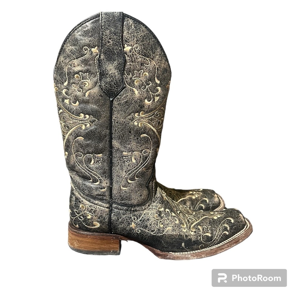 Circle G Ladies‎ Brown Crackle/Bone Embroidery Boot L5078 US Size 7.5